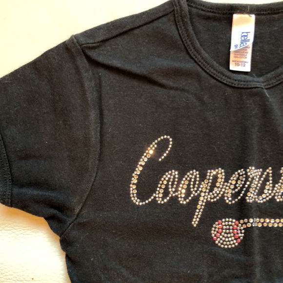 Bella girl black cap sleeve tee with Cooperstown and baseball in sparkly gems - Picture 5 of 7